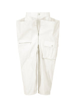 A product shot of the ISSEY MIYAKE PEEKABOO trousers in white (01).