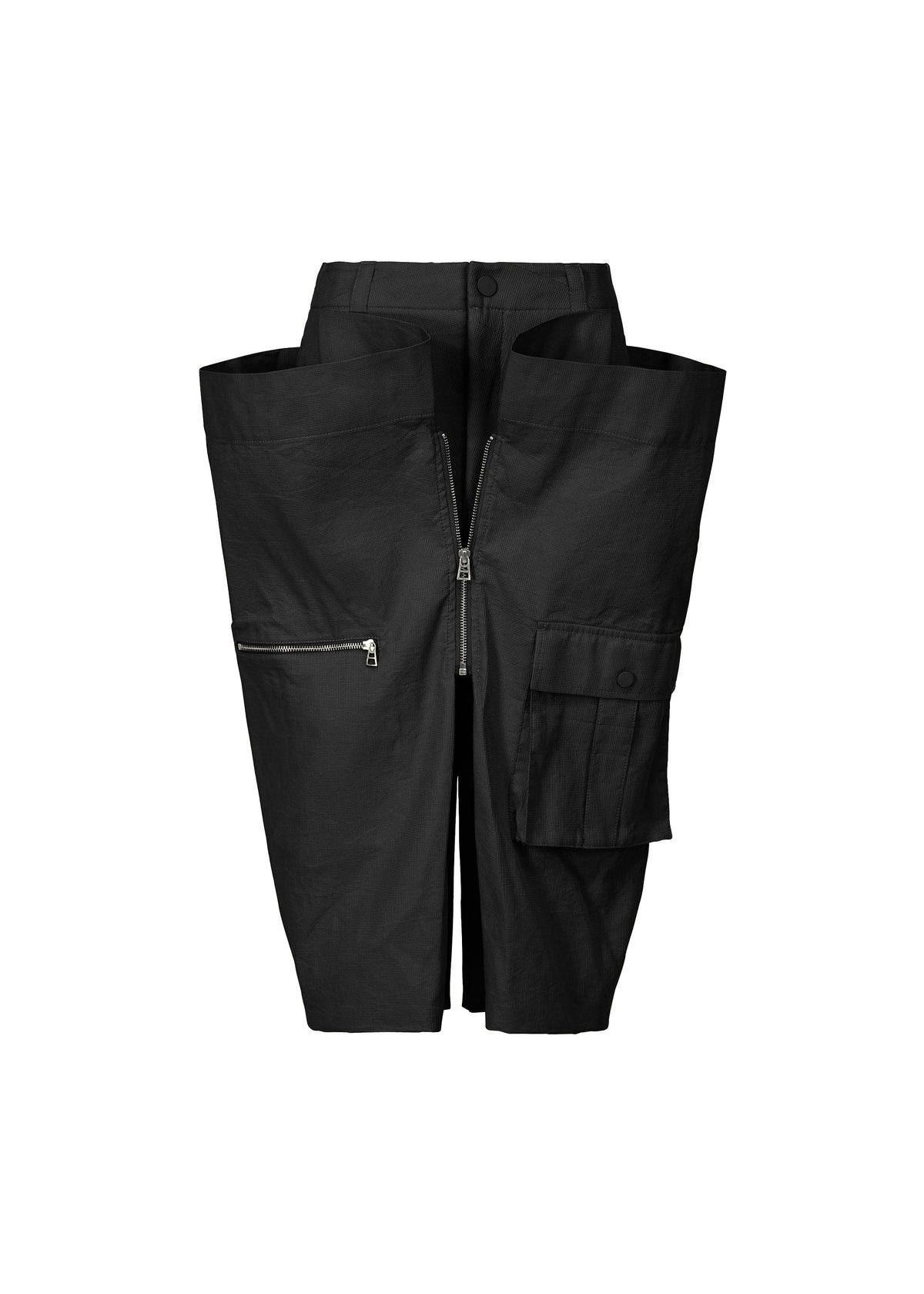 A product shot of the ISSEY MIYAKE PEEKABOO trousers in black (15).