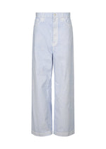 A product shot of the ISSEY MIYAKE SCULPTURAL trousers in light blue.