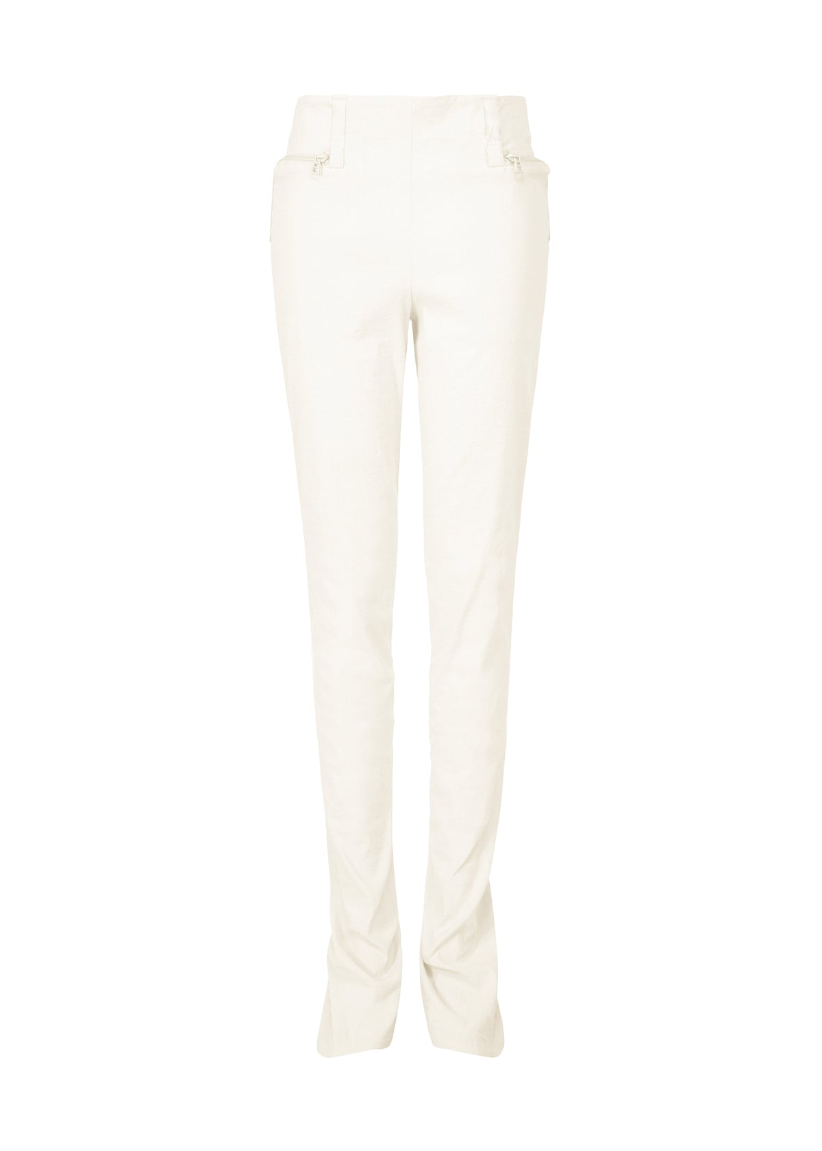 A product shot of the ISSEY MIYAKE PAPER BAG trousers in white (01).