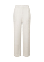 A product shot of the ISSEY MIYAKE SLEEK PLEATS trousers in white (01).