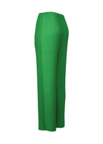 A detail shot of the ISSEY MIYAKE SLEEK PLEATS trousers.