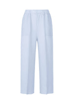 A product shot of the ISSEY MIYAKE SOFT FOLD PLEATS trousers in light blue.