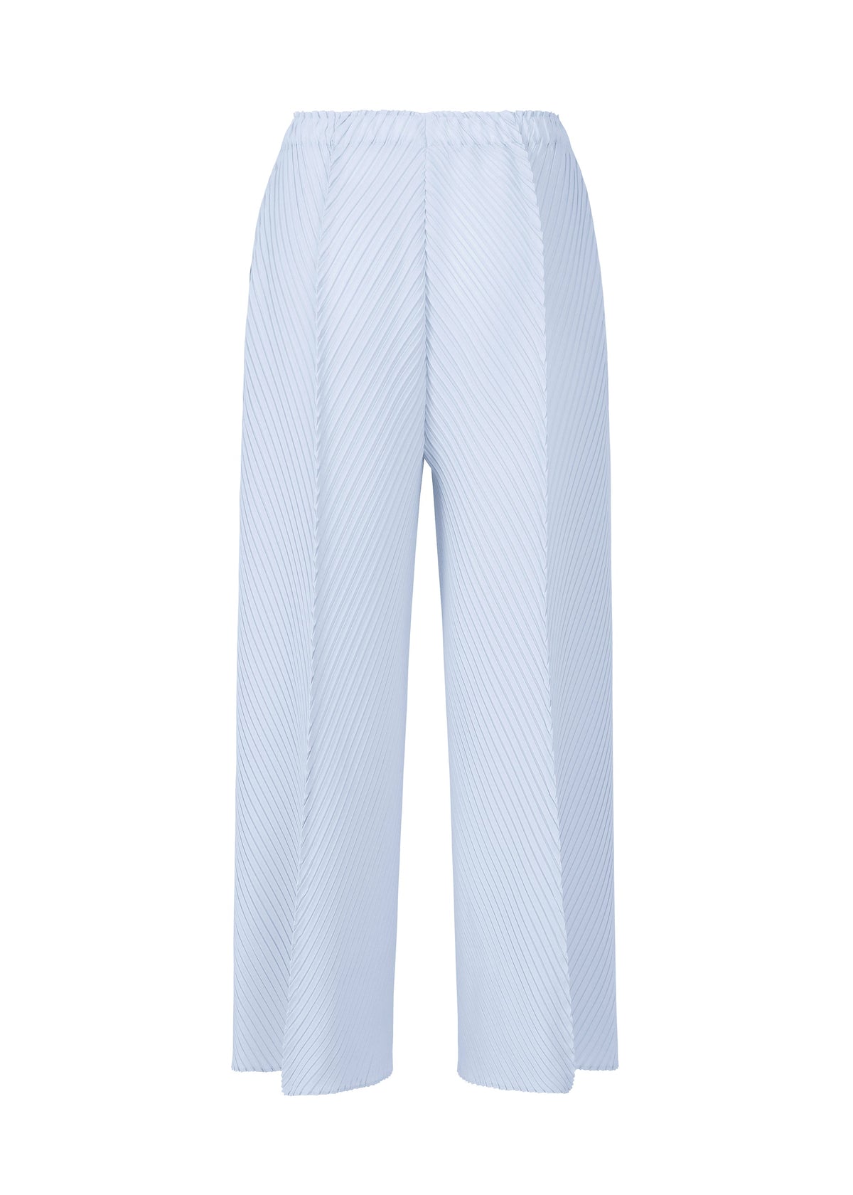 A detail shot of the ISSEY MIYAKE SOFT FOLD PLEATS trousers.