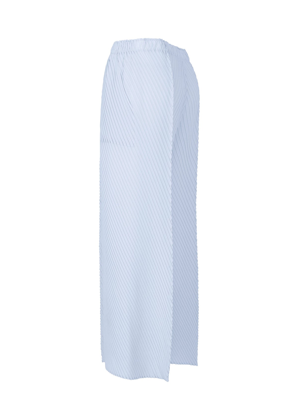 A detail shot of the ISSEY MIYAKE SOFT FOLD PLEATS trousers.