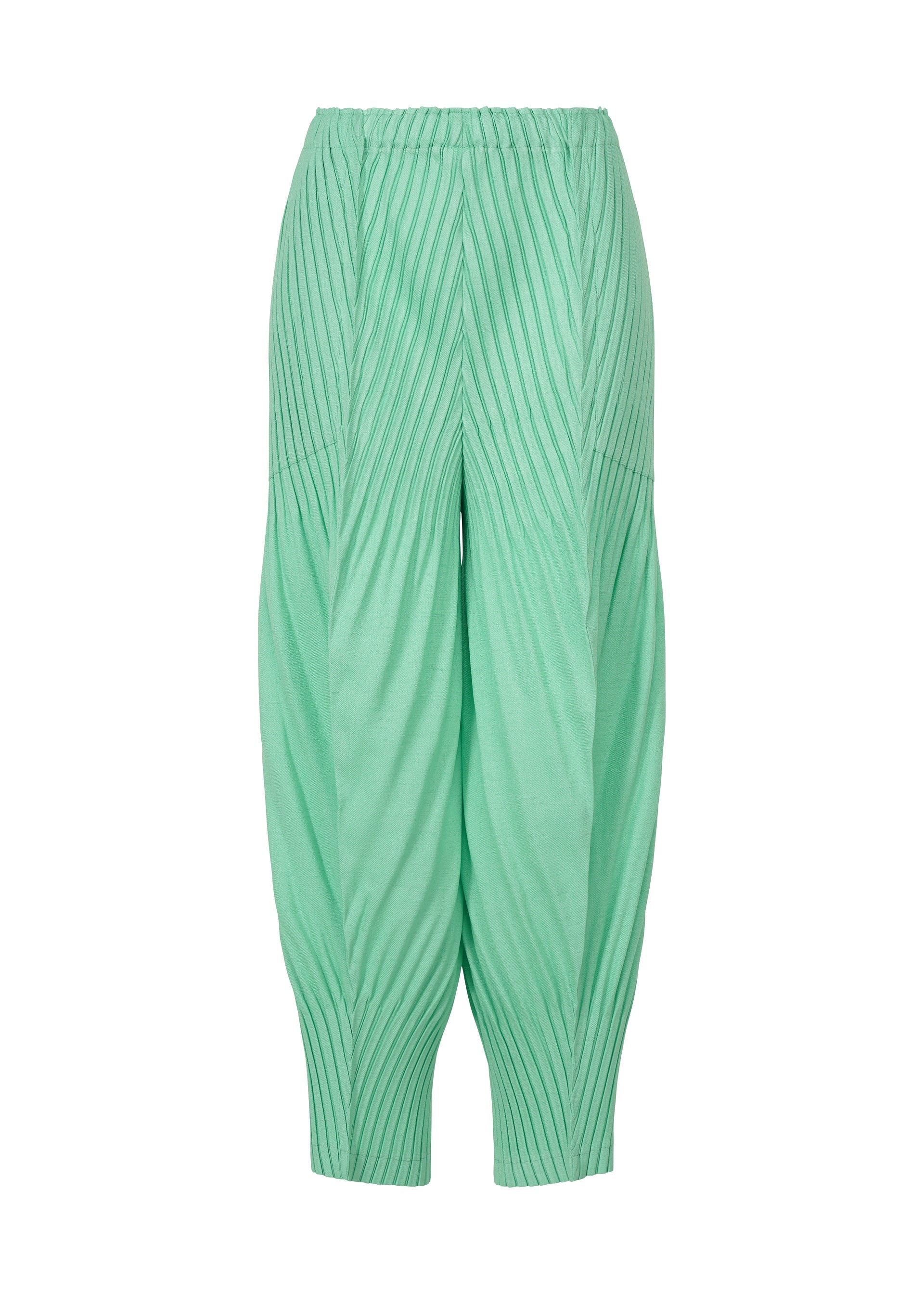 A product shot of the ISSEY MIYAKE LINEN LIKE PLEATS trousers in mint (60).