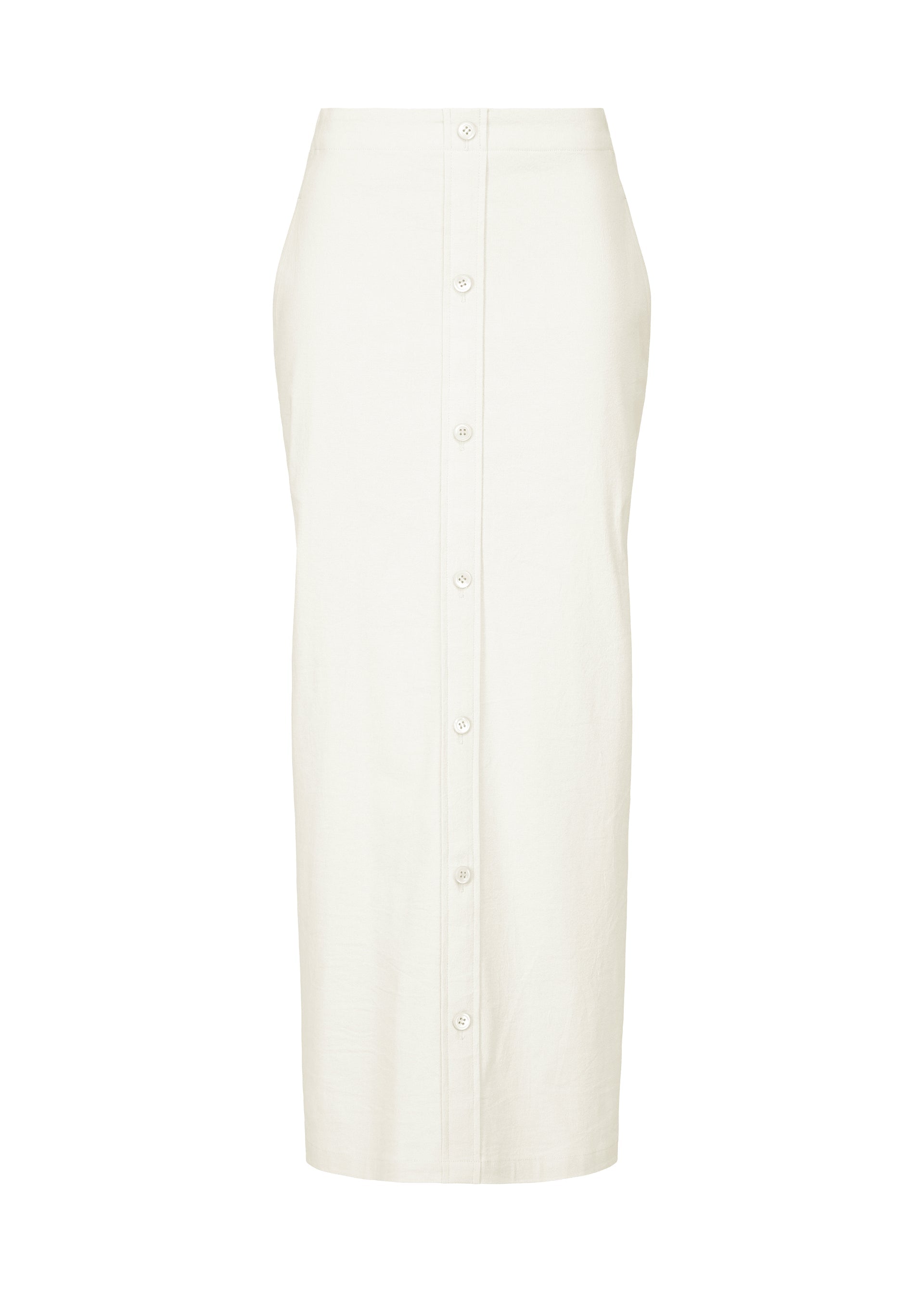 A product shot of the ISSEY MIYAKE LIKE TORSO LIKE SHIRT skirt in white.