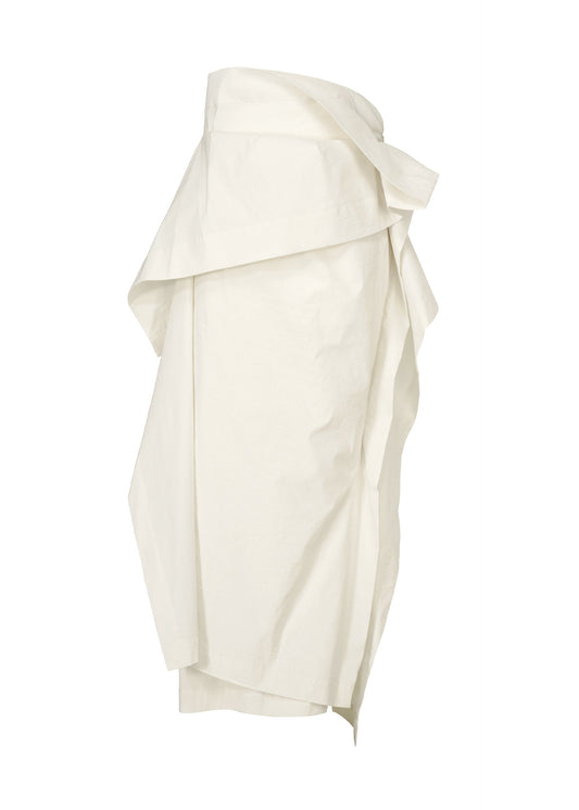 A product shot of the ISSEY MIYAKE COLLAPSING SCULPTURE skirt in off-white (02).