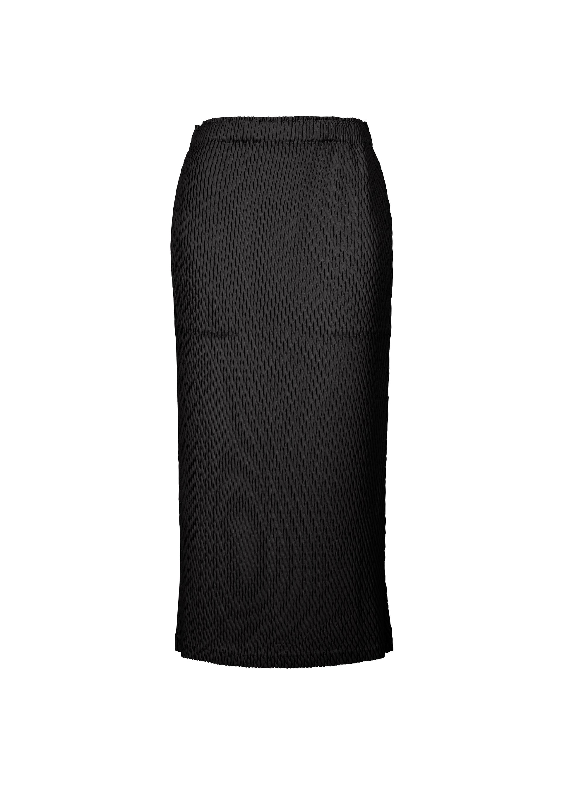 A product shot of the ISSEY MIYAKE SLEEK PLEATS skirt in black (15).
