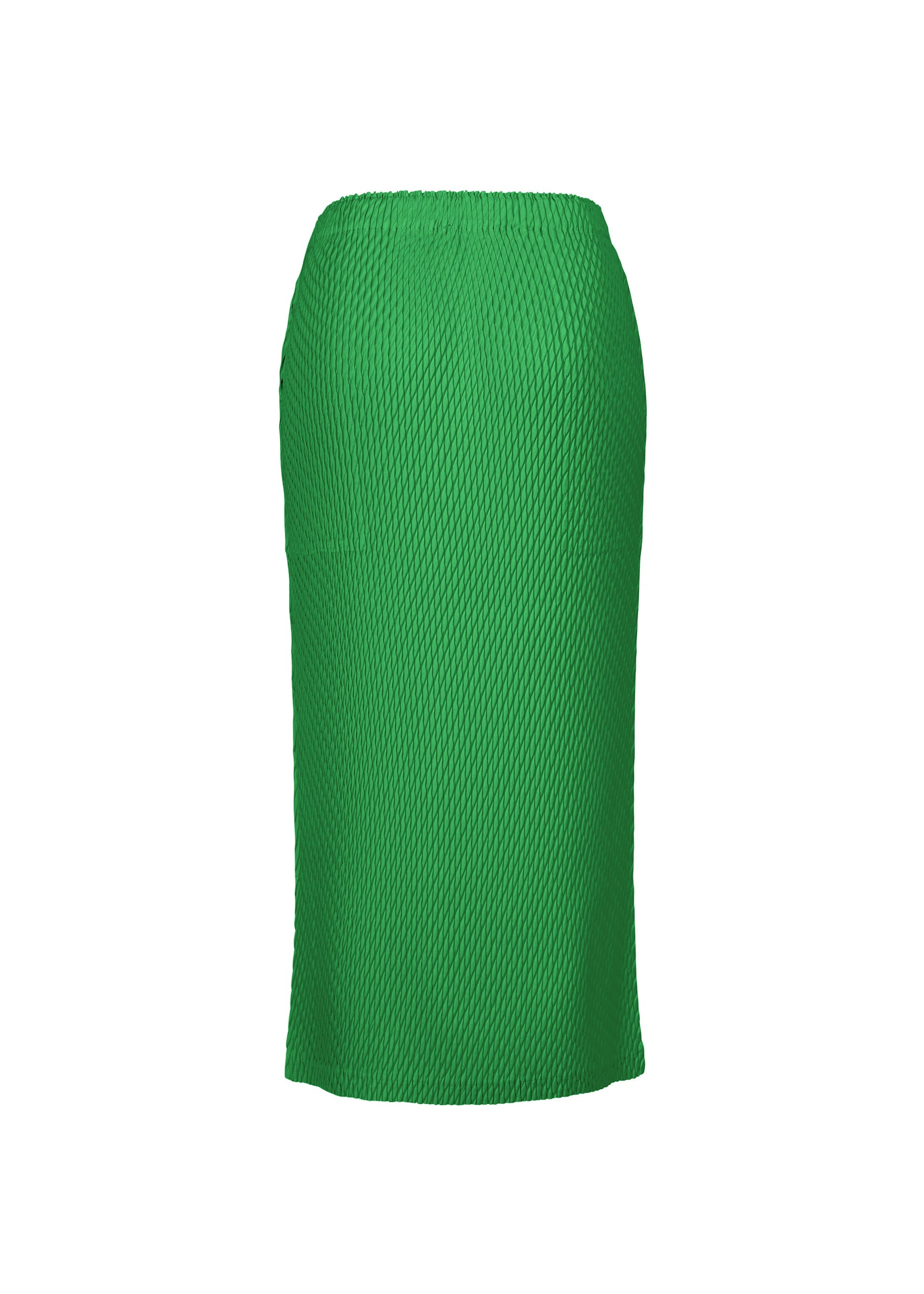 A detail shot of the ISSEY MIYAKE SLEEK PLEATS skirt.