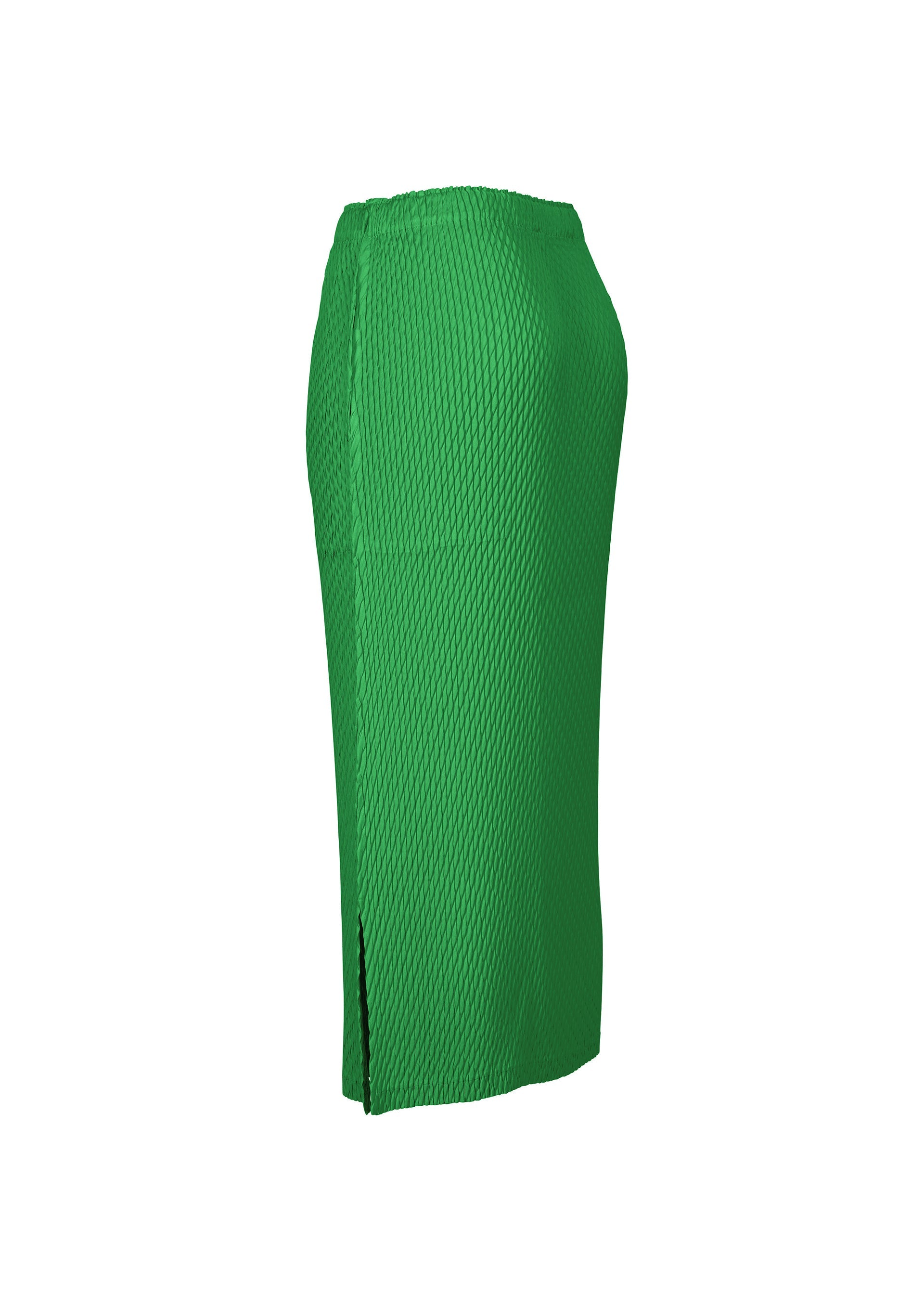 A detail shot of the ISSEY MIYAKE SLEEK PLEATS skirt.