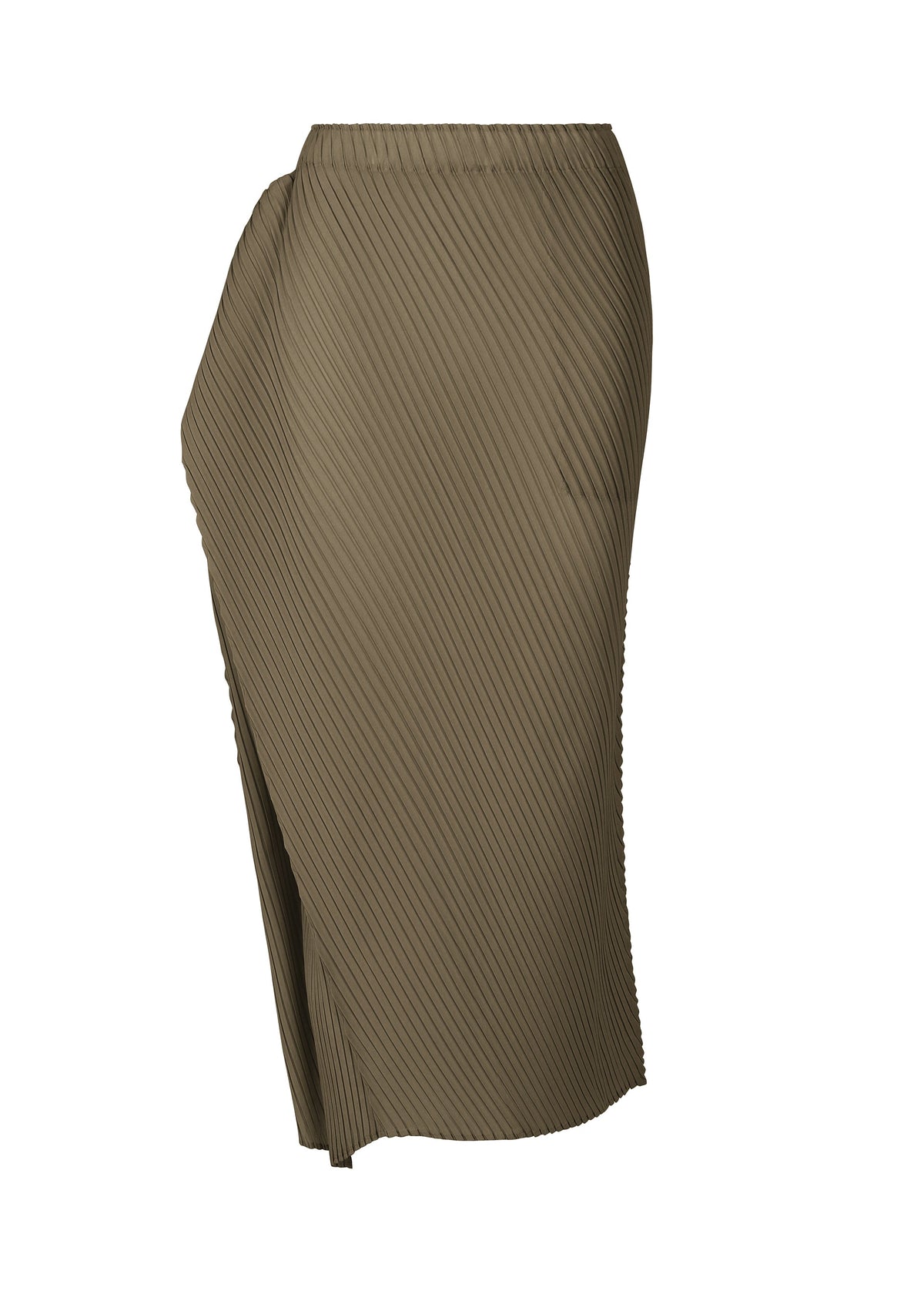 A product shot of the ISSEY MIYAKE SOFT FOLD PLEATS skirt in khaki.