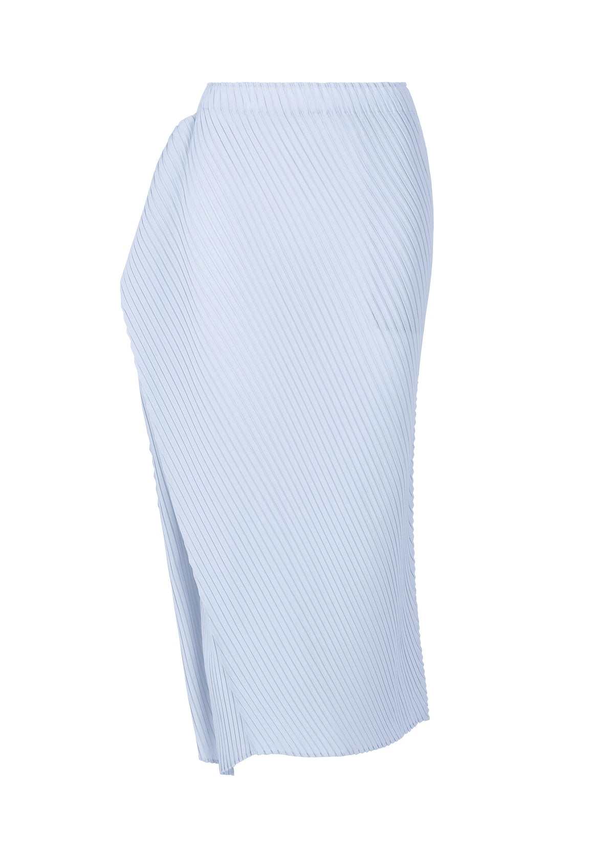 A product shot of the ISSEY MIYAKE SOFT FOLD PLEATS skirt in light blue.