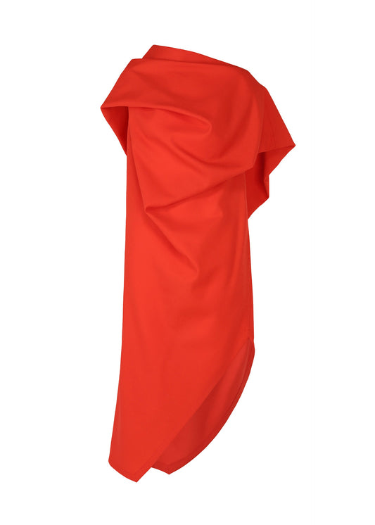 A product shot of the ISSEY MIYAKE UNI FORM (WOOL) dress in red (24).