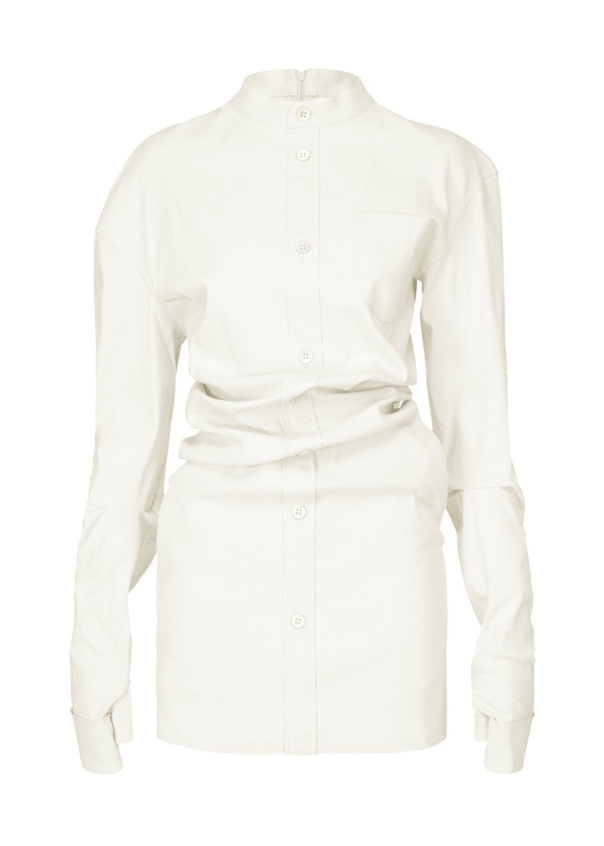 A product shot of the ISSEY MIYAKE LIKE TORSO LIKE SHIRT dress in white.