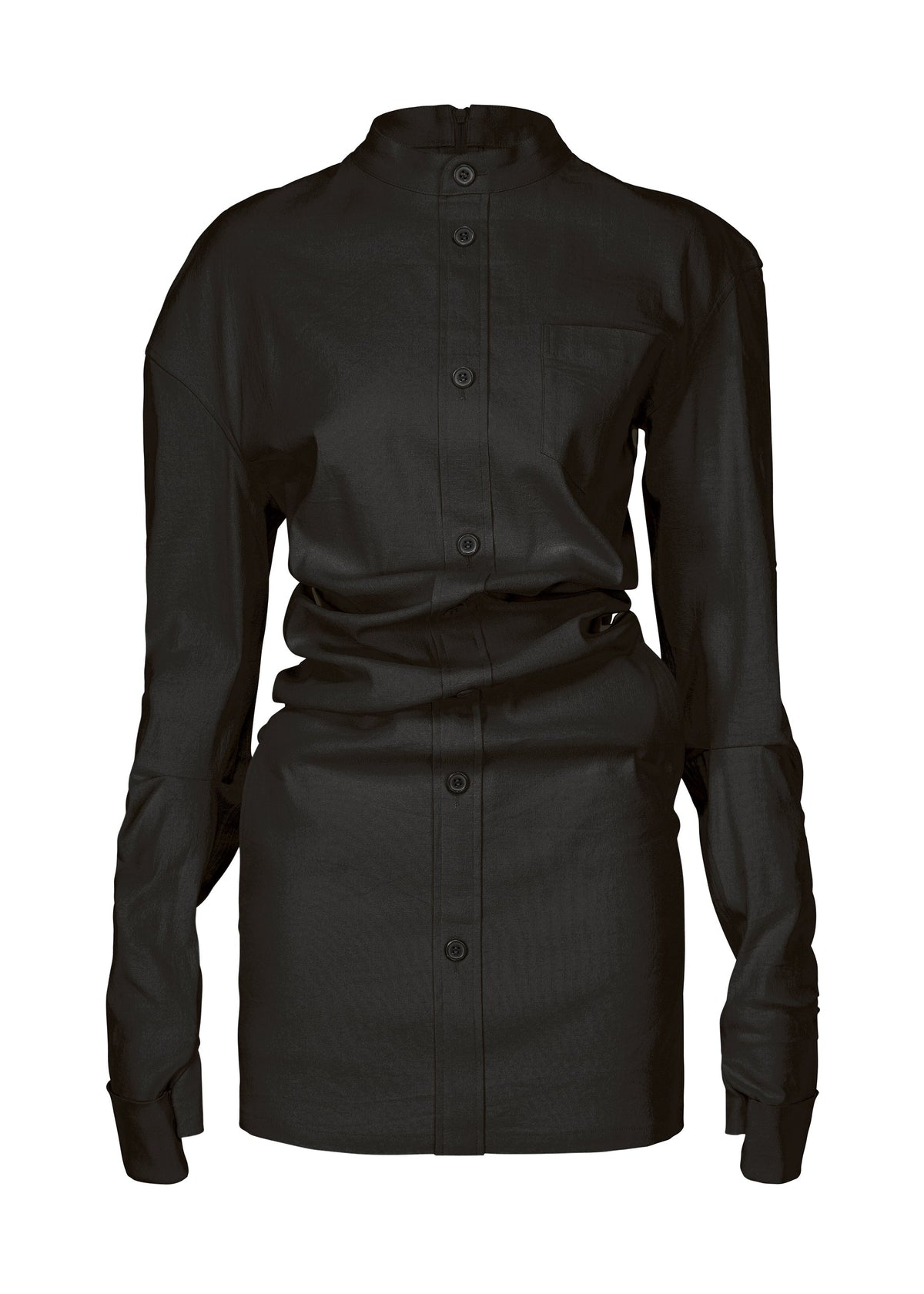 A product shot of the ISSEY MIYAKE LIKE TORSO LIKE SHIRT dress in black.