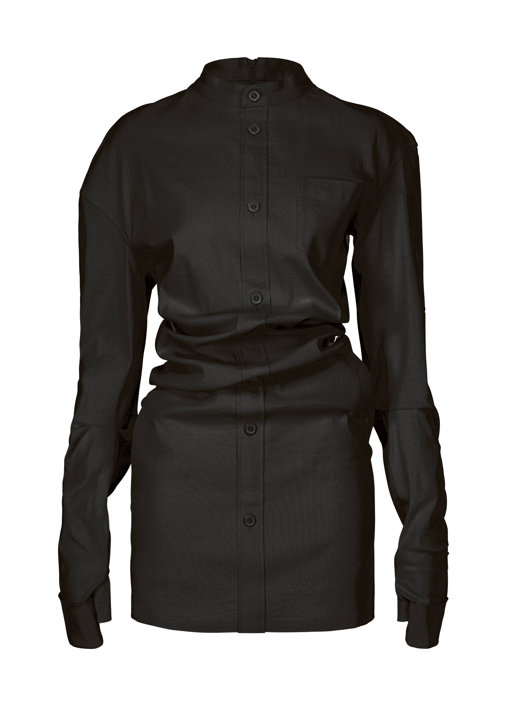 A product shot of the ISSEY MIYAKE LIKE TORSO LIKE SHIRT dress in black.