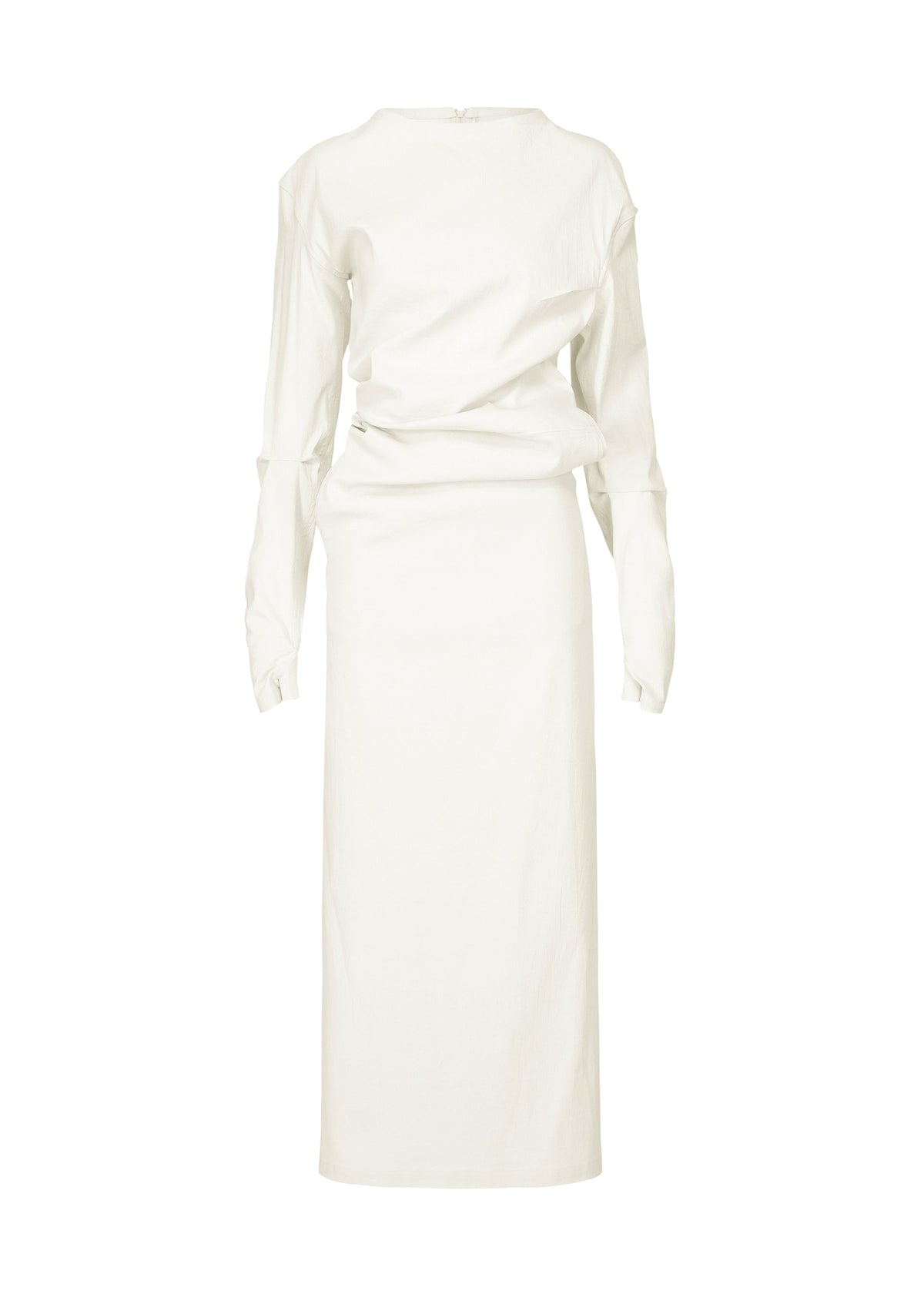 A product shot of the ISSEY MIYAKE LIKE TORSO LIKE SHIRT dress in white.