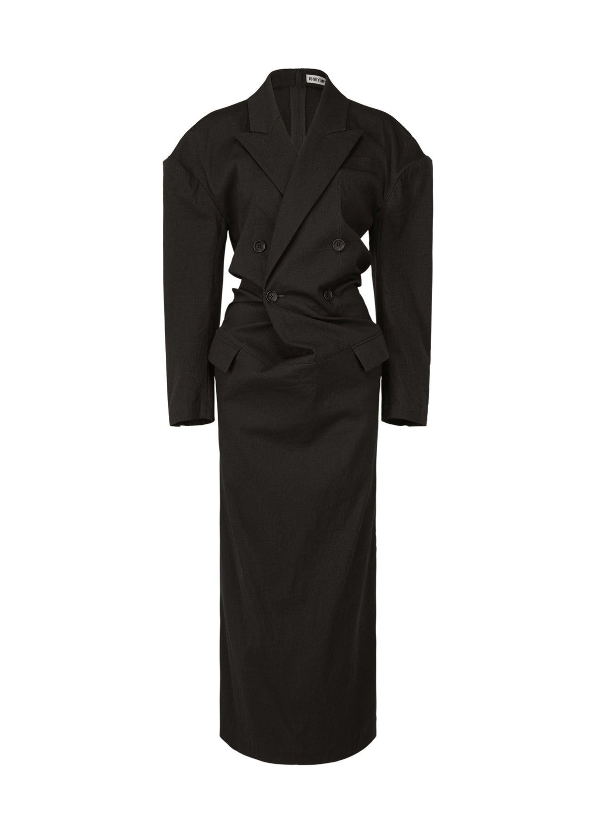 A product shot of the ISSEY MIYAKE LIKE TORSO LIKE BLAZER dress in black (15).