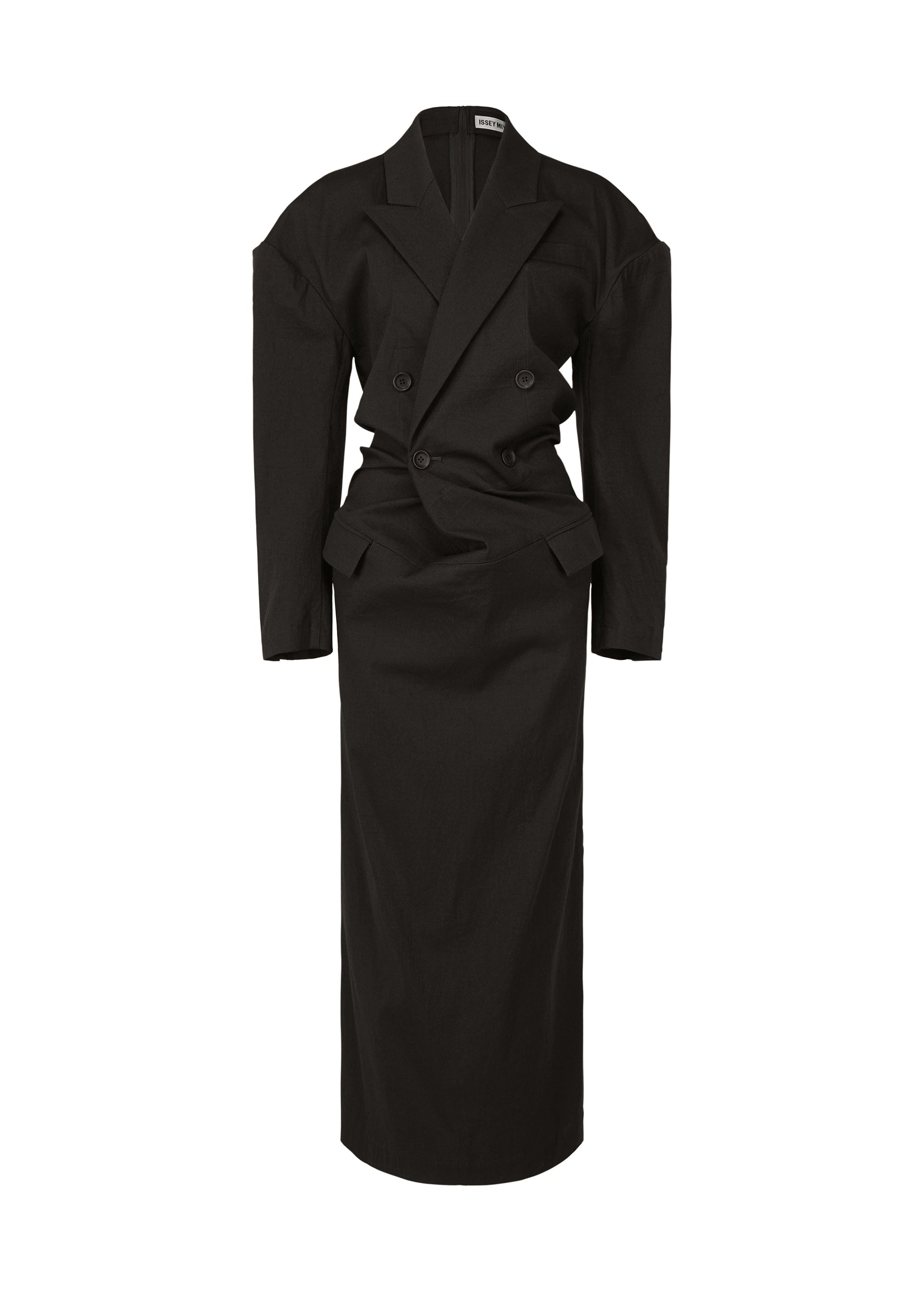 A product shot of the ISSEY MIYAKE LIKE TORSO LIKE BLAZER dress in black (15).