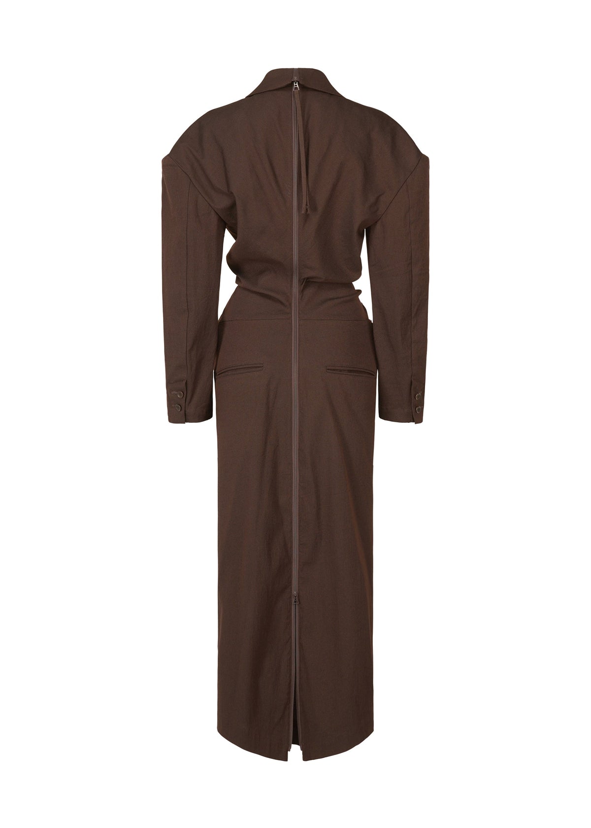 A detail shot of the ISSEY MIYAKE LIKE TORSO LIKE BLAZER dress.