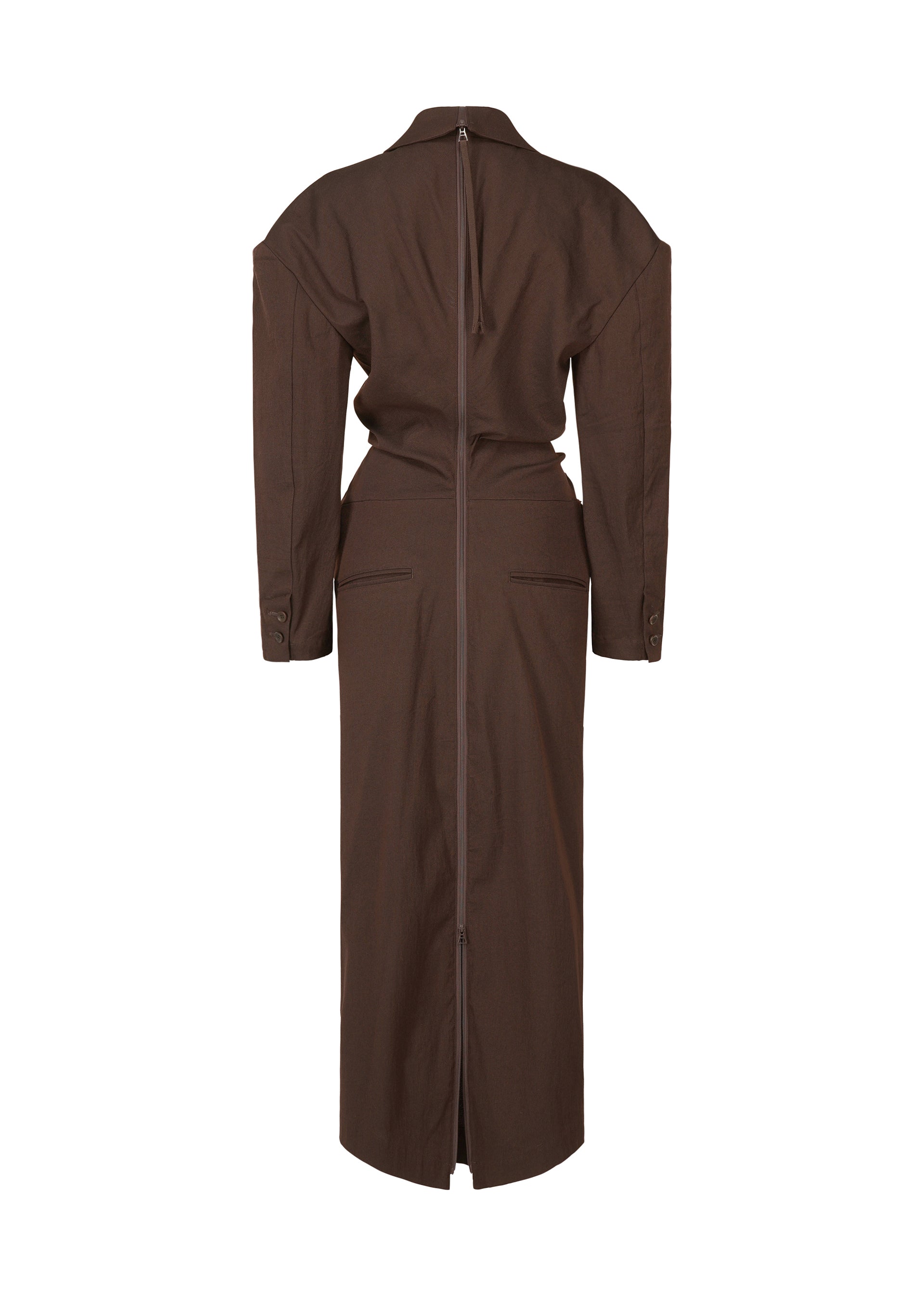 A detail shot of the ISSEY MIYAKE LIKE TORSO LIKE BLAZER dress.