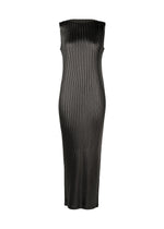 A product shot of the ISSEY MIYAKE GLOSSED METAL PLEATS dress in black (15).