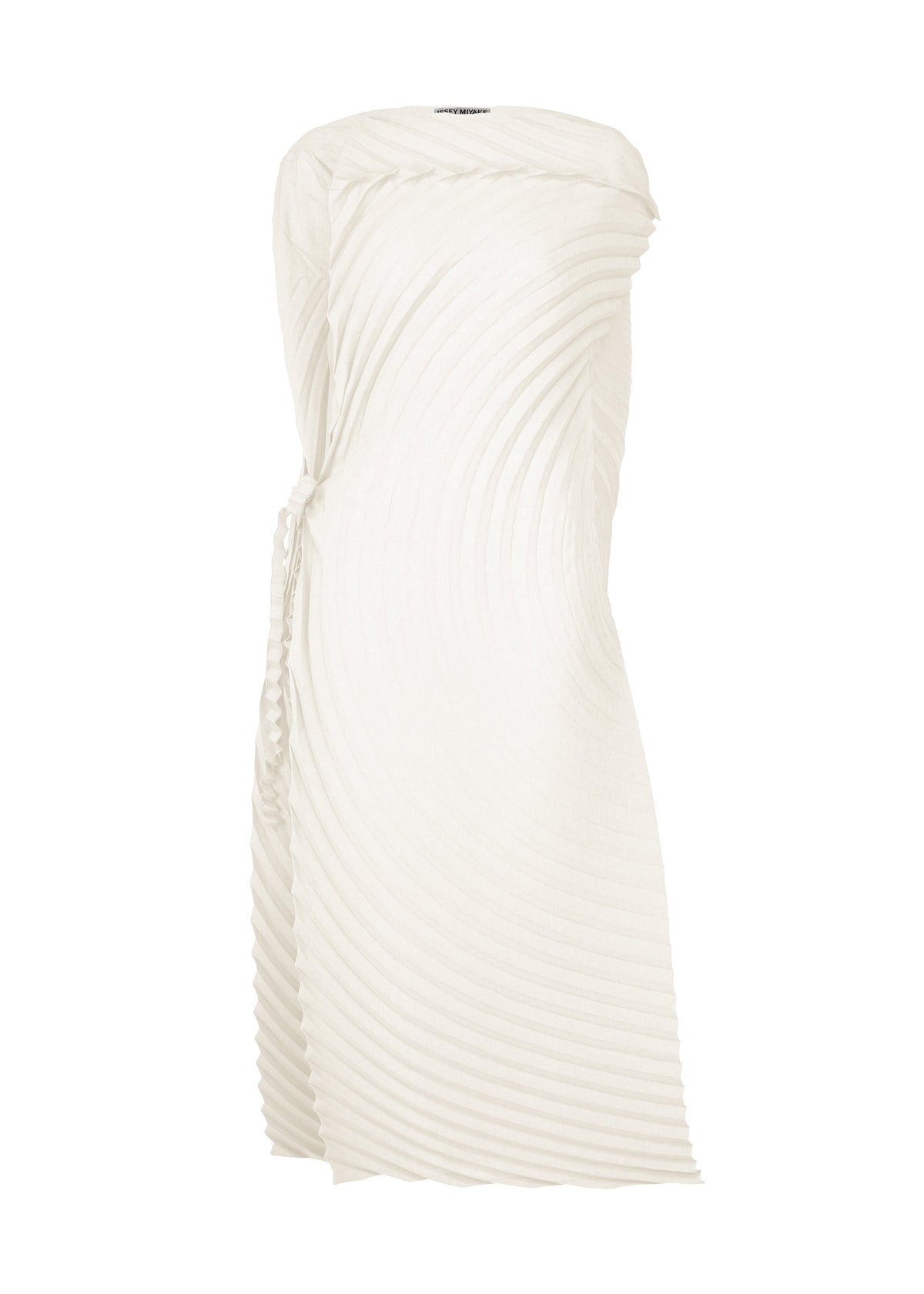 A product shot of the ISSEY MIYAKE PAPER BAG PLEATS dress in white (01).