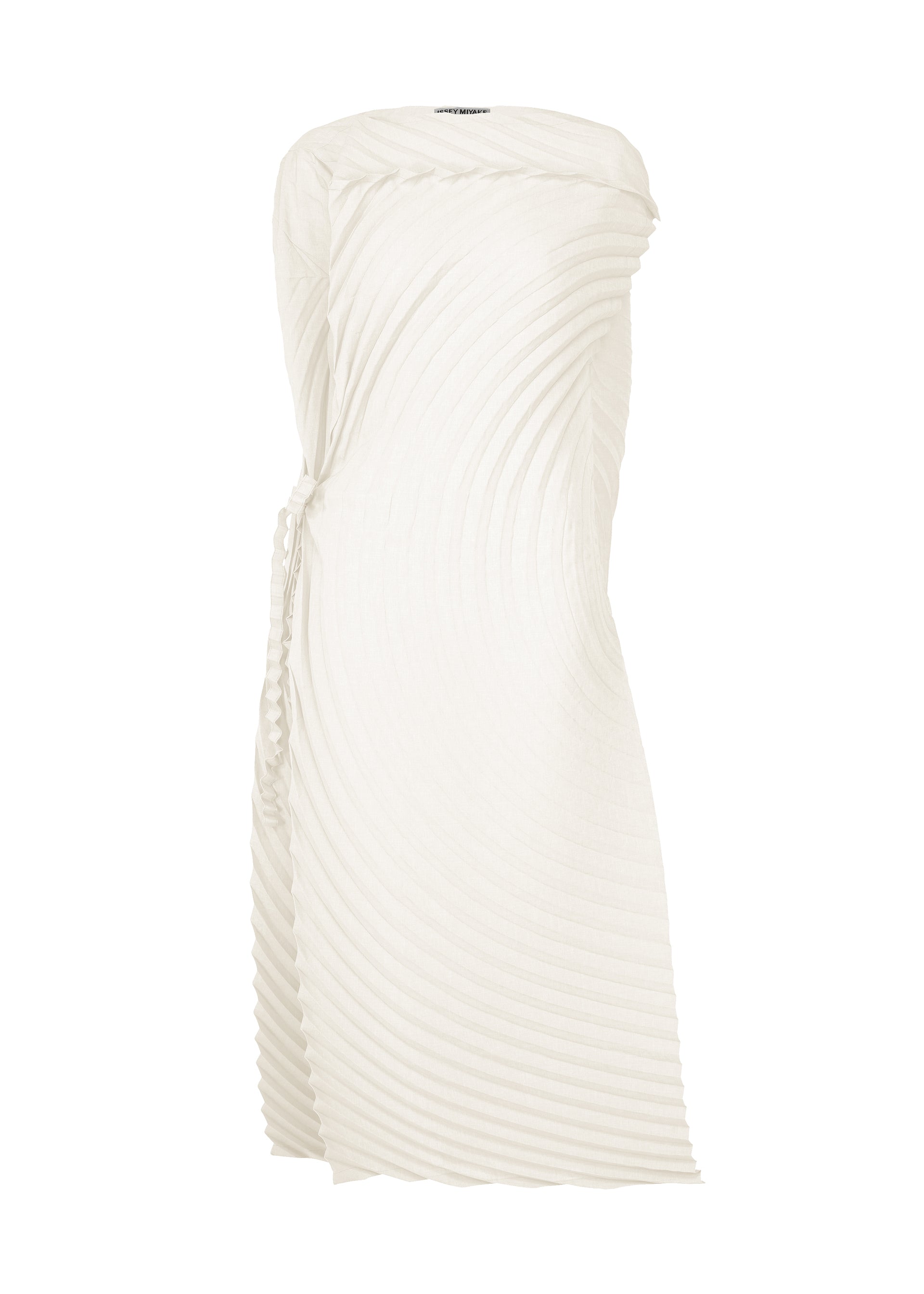 A product shot of the ISSEY MIYAKE PAPER BAG PLEATS dress in white (01).
