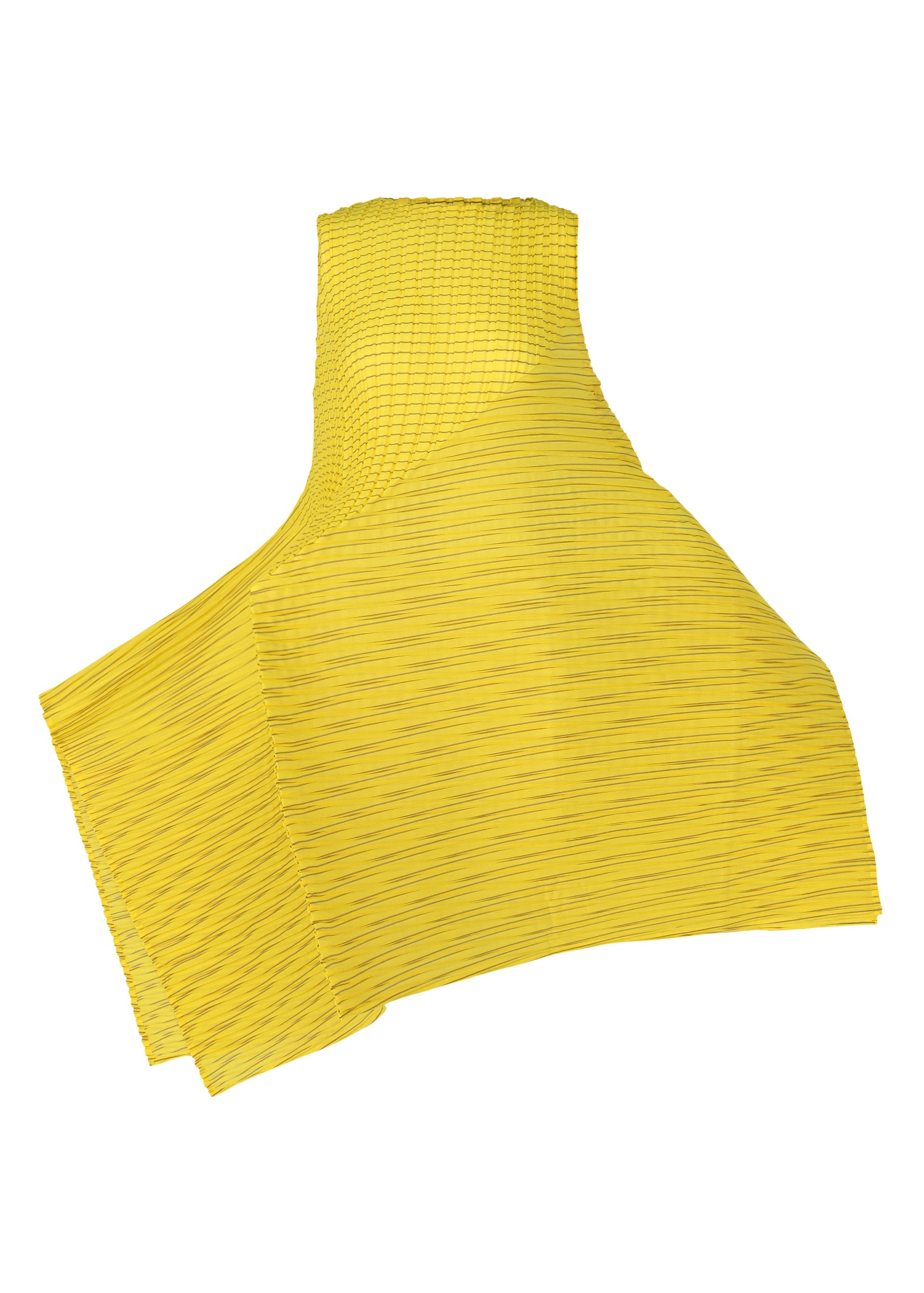 A product shot of the ISSEY MIYAKE GENERIC STRIPES (MACHINE PLEATS) clothing in yellow-hued (57).