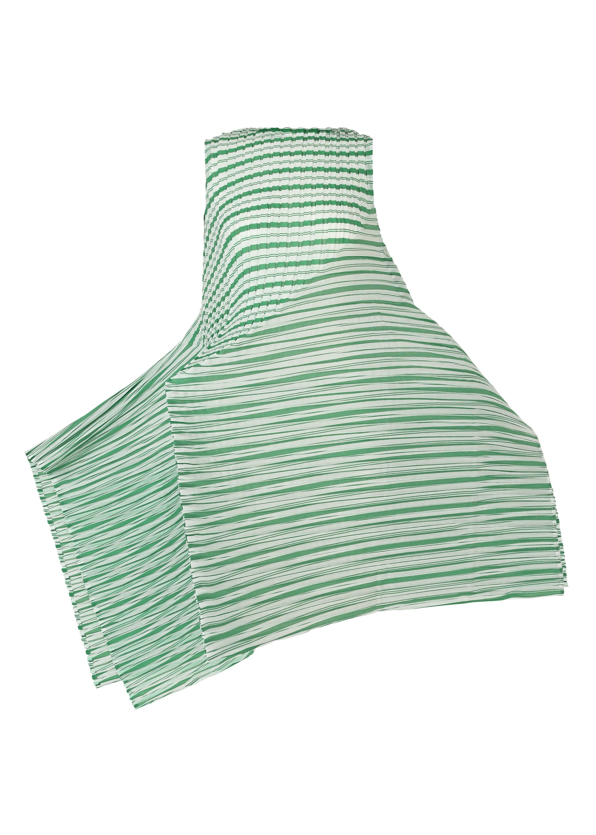 A product shot of the ISSEY MIYAKE GENERIC STRIPES (MACHINE PLEATS) clothing in green-hued (66).