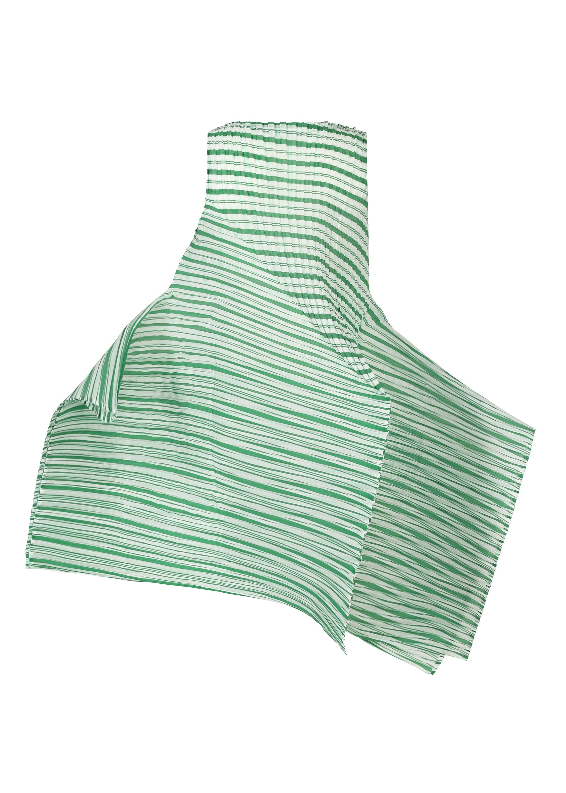 A detail shot of the ISSEY MIYAKE GENERIC STRIPES (MACHINE PLEATS) clothing.