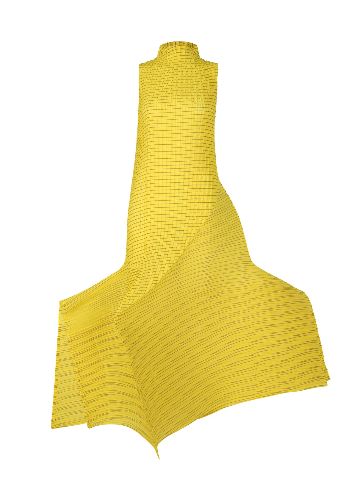 A product shot of the ISSEY MIYAKE GENERIC STRIPES (MACHINE PLEATS) clothing in yellow-hued (57).