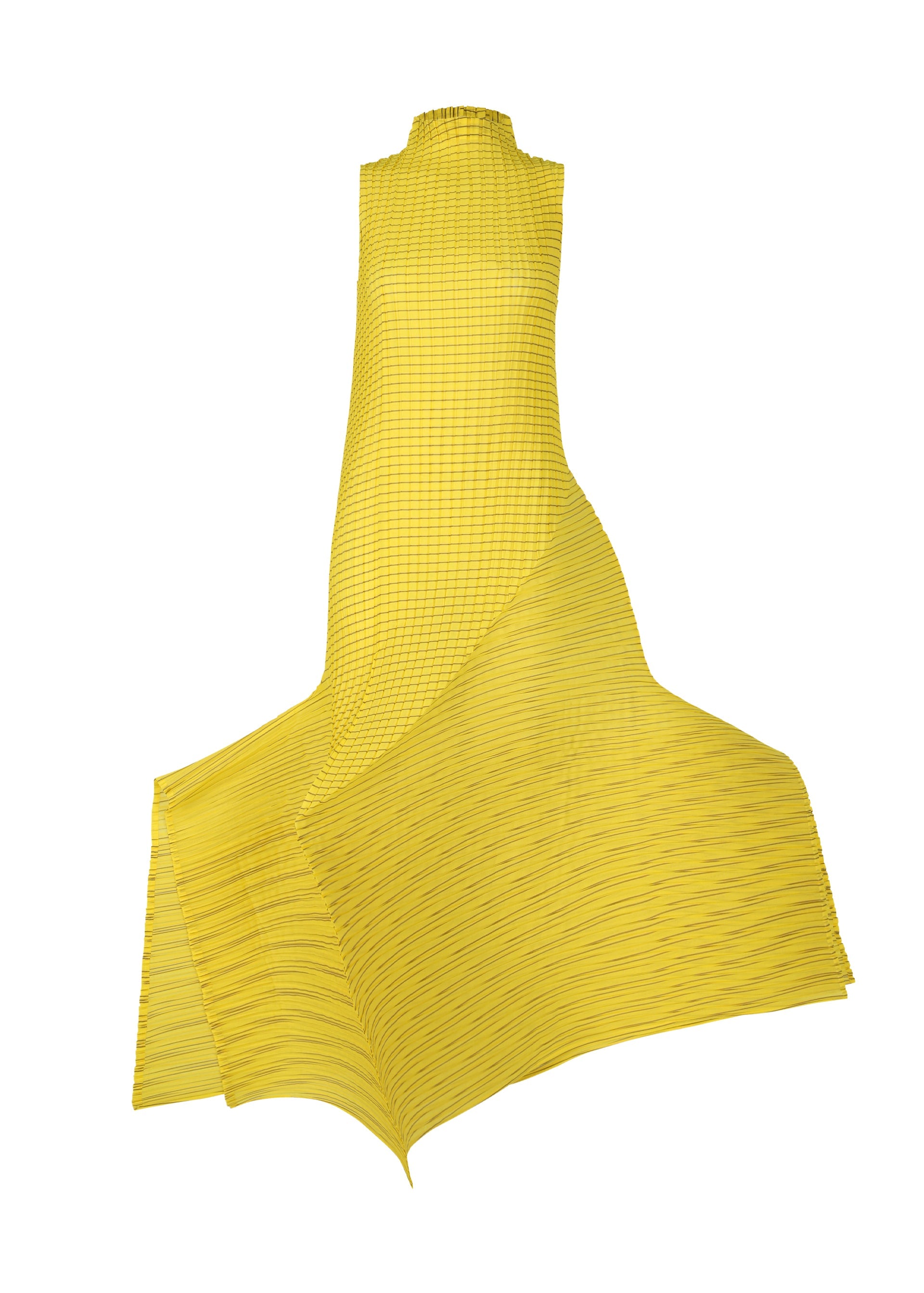 A product shot of the ISSEY MIYAKE GENERIC STRIPES (MACHINE PLEATS) clothing in yellow-hued (57).