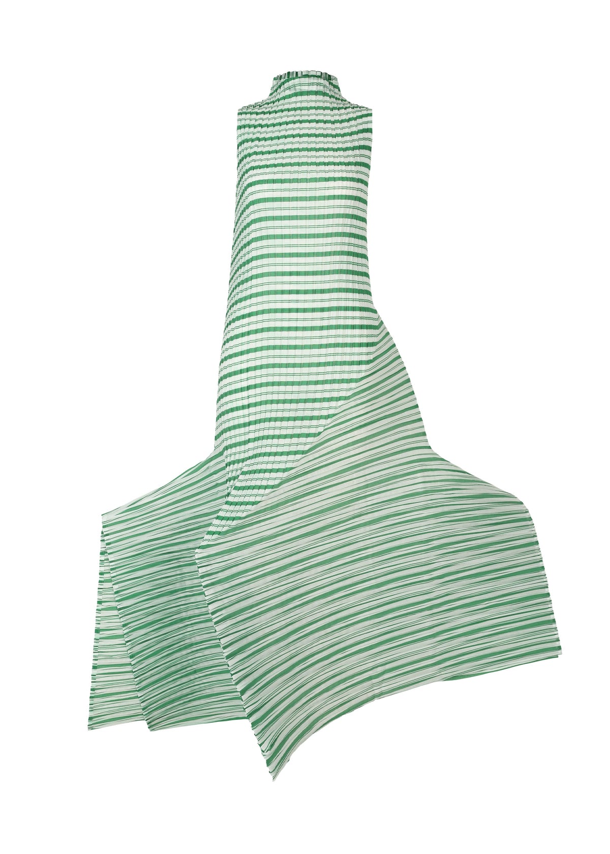 A product shot of the ISSEY MIYAKE GENERIC STRIPES (MACHINE PLEATS) clothing in green-hued (66).
