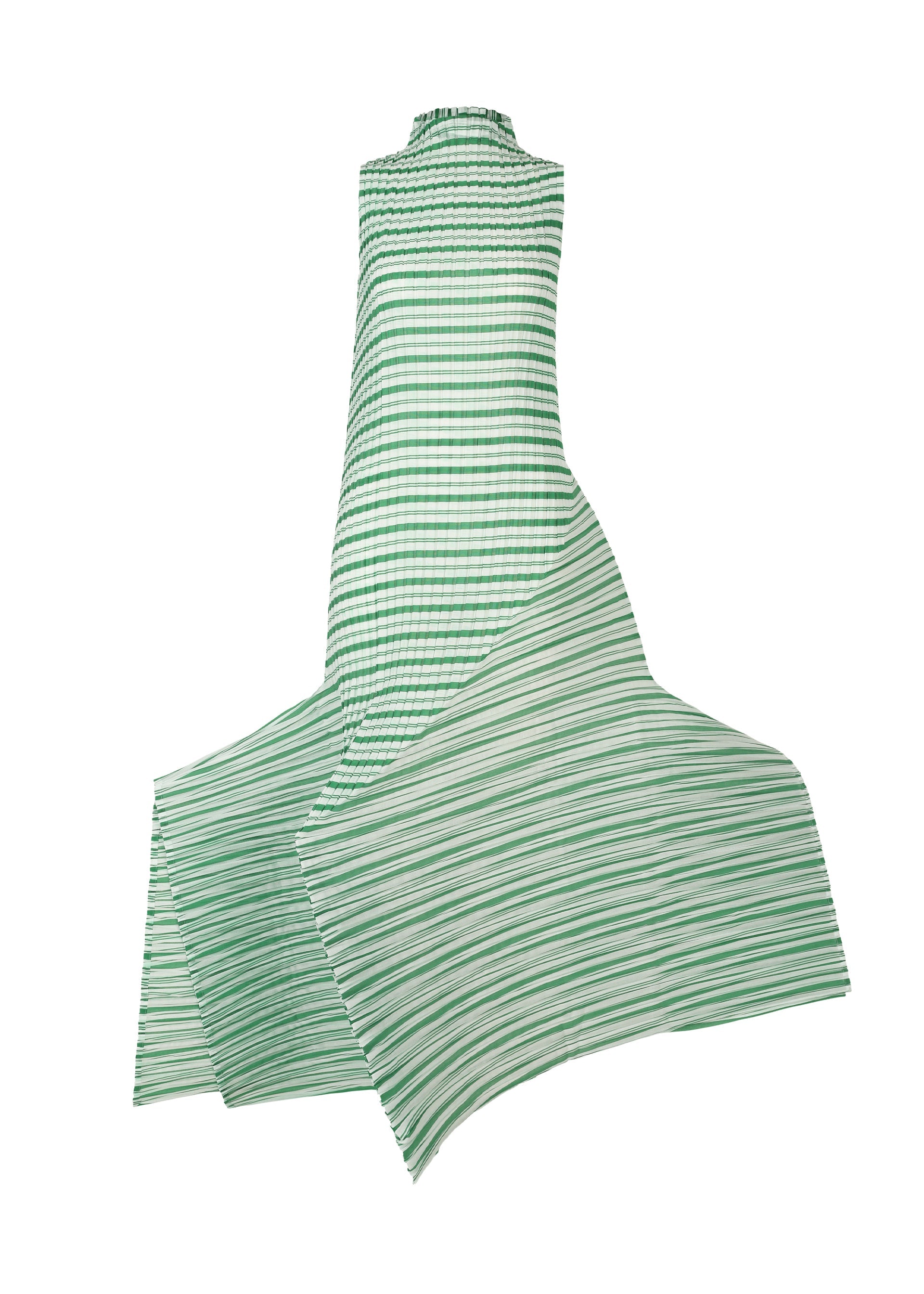 A product shot of the ISSEY MIYAKE GENERIC STRIPES (MACHINE PLEATS) clothing in green-hued (66).