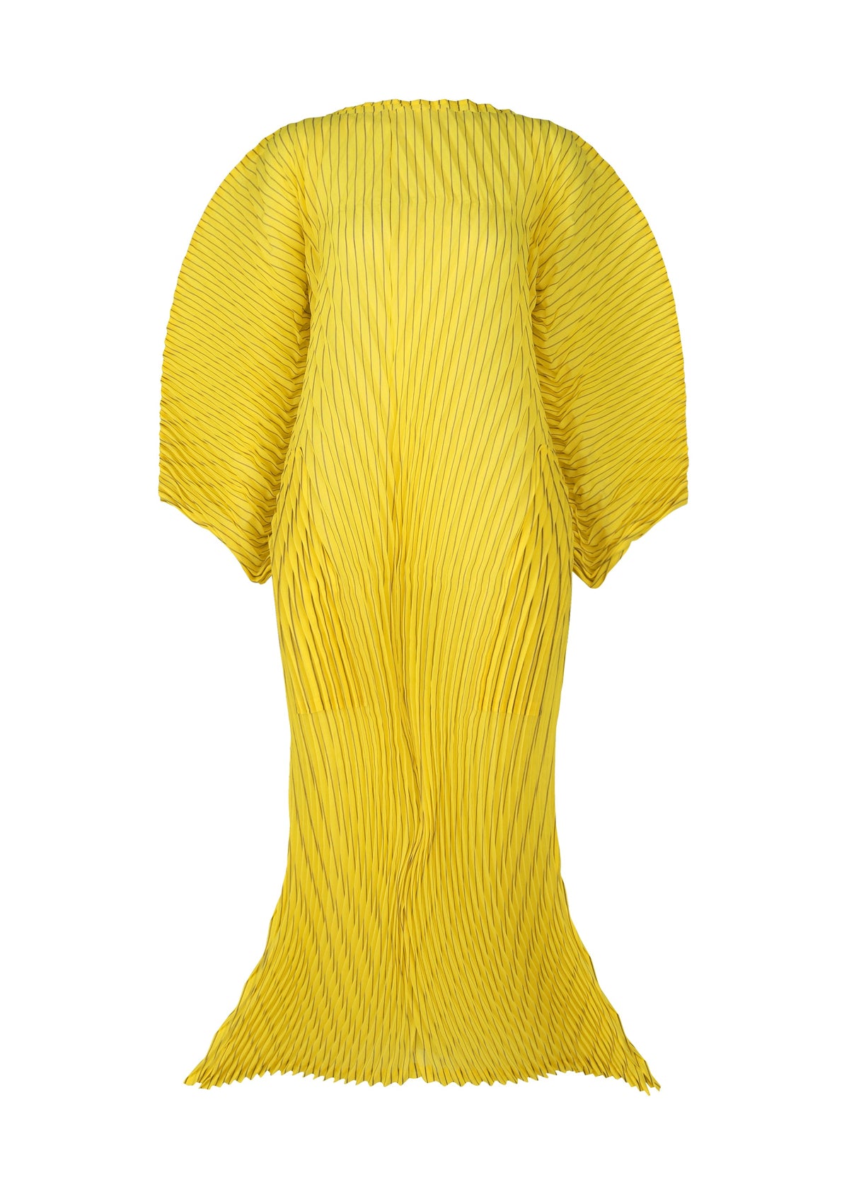 A product shot of the ISSEY MIYAKE GENERIC STRIPES (HAND PLEATS) clothing in yellow-hued (57).