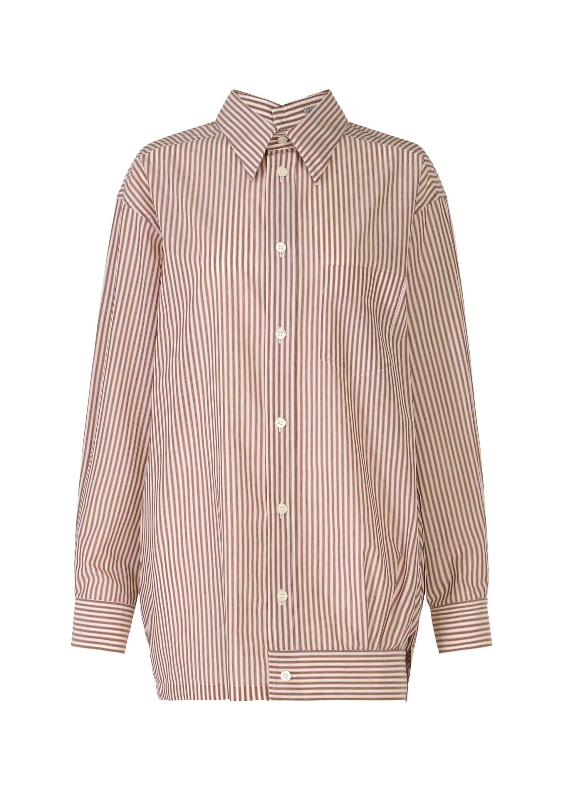 A product shot of the ISSEY MIYAKE ODD SHIRT (STRIPES) shirt in pink-hued (26).