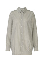 A product shot of the ISSEY MIYAKE ODD SHIRT (STRIPES) shirt in khaki-hued (67).