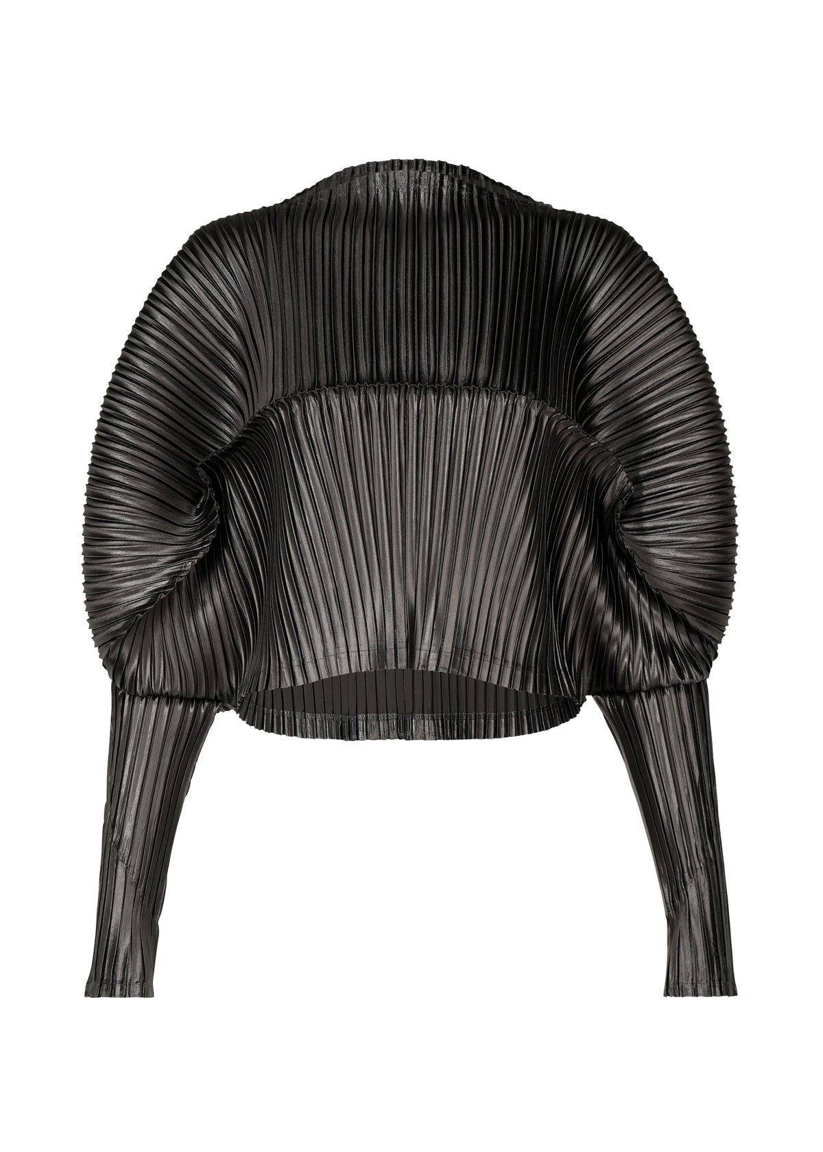 A product shot of the ISSEY MIYAKE GLOSSED METAL PLEATS shirt in black (15).