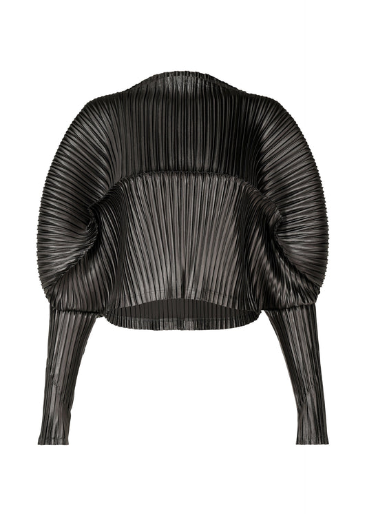 A product shot of the ISSEY MIYAKE GLOSSED METAL PLEATS shirt in black (15).