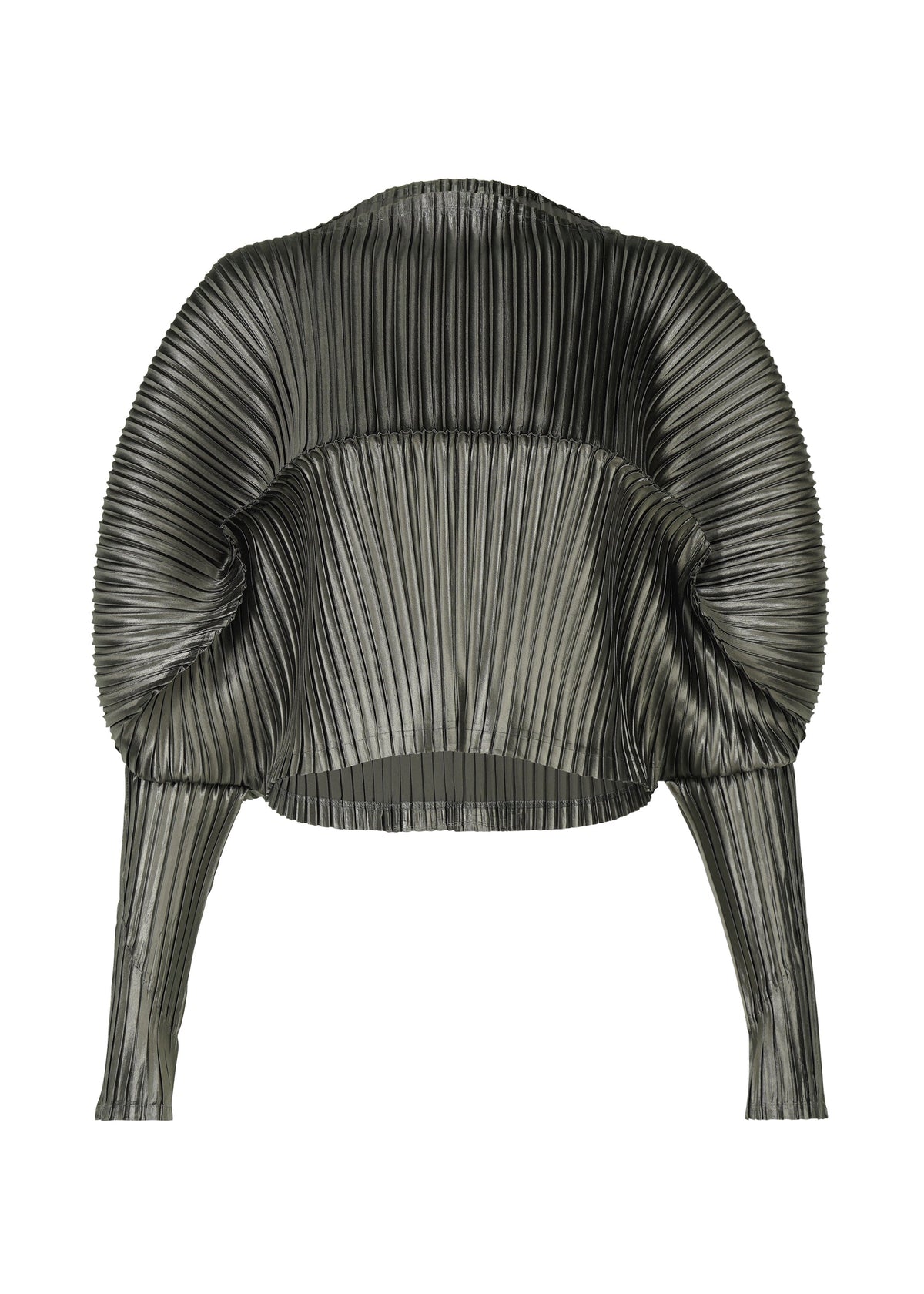 A product shot of the ISSEY MIYAKE GLOSSED METAL PLEATS shirt in khaki (65).