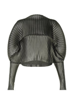 A product shot of the ISSEY MIYAKE GLOSSED METAL PLEATS shirt in khaki (65).