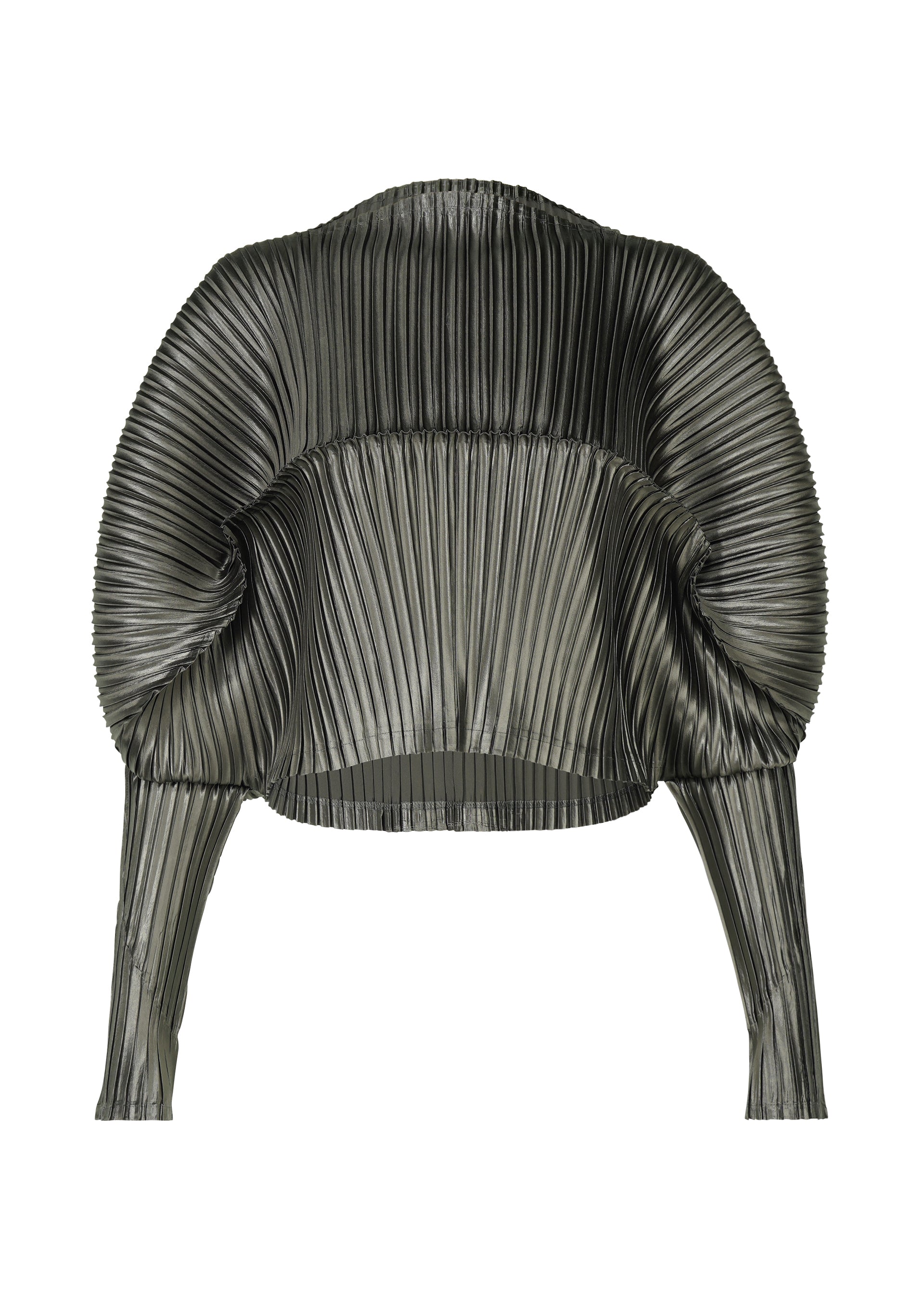 A product shot of the ISSEY MIYAKE GLOSSED METAL PLEATS shirt in khaki (65).