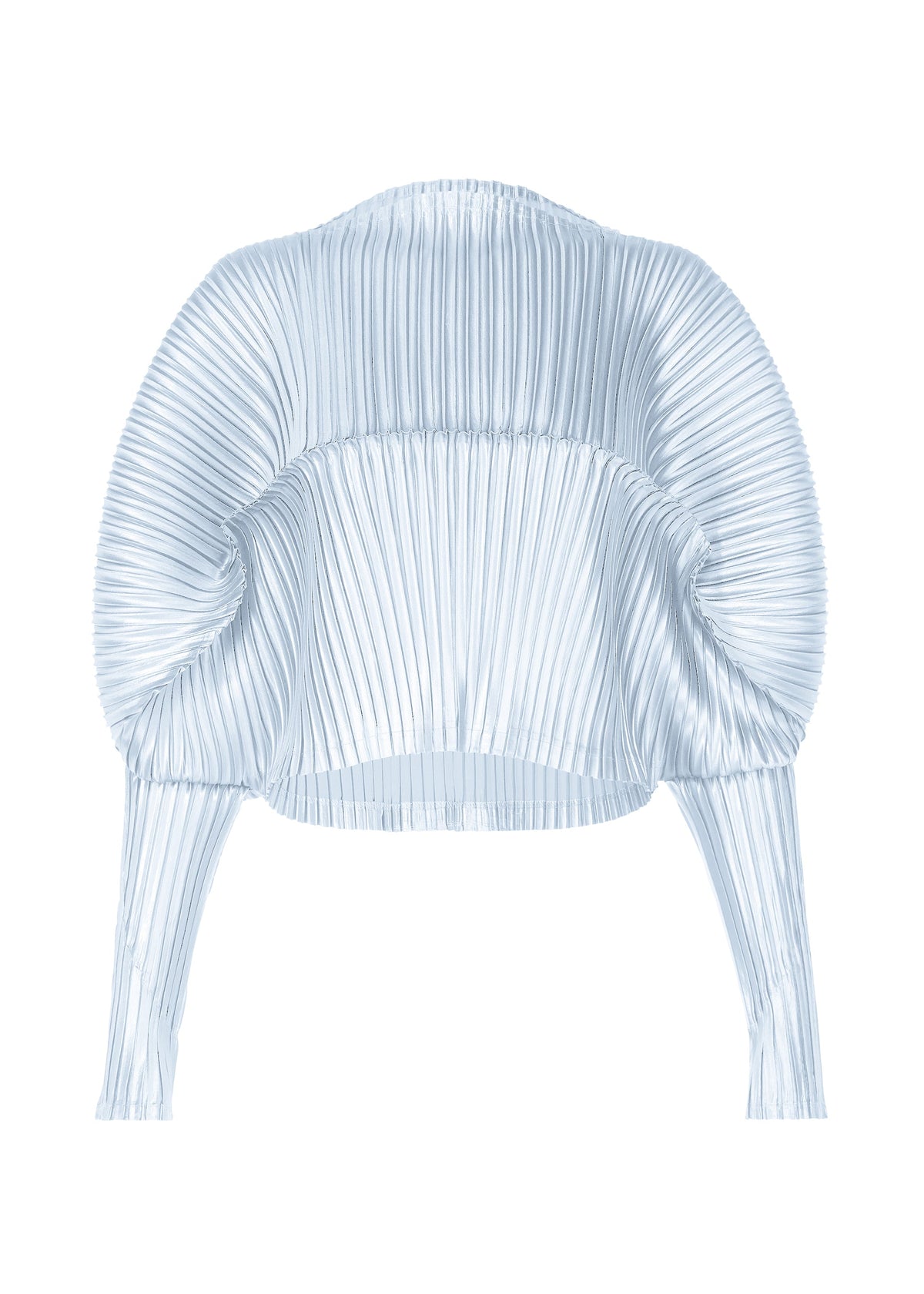 A product shot of the ISSEY MIYAKE GLOSSED METAL PLEATS shirt in pale blue (70).