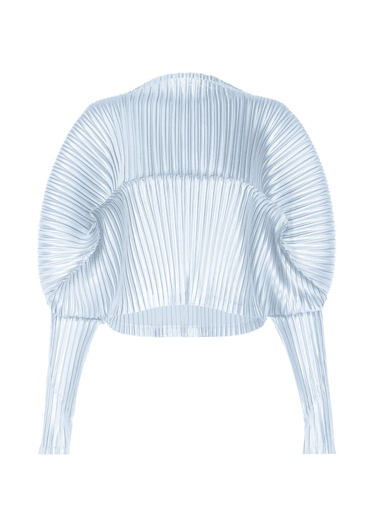 A product shot of the ISSEY MIYAKE GLOSSED METAL PLEATS shirt in pale blue (70).