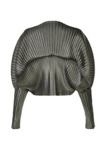 A detail shot of the ISSEY MIYAKE GLOSSED METAL PLEATS shirt.