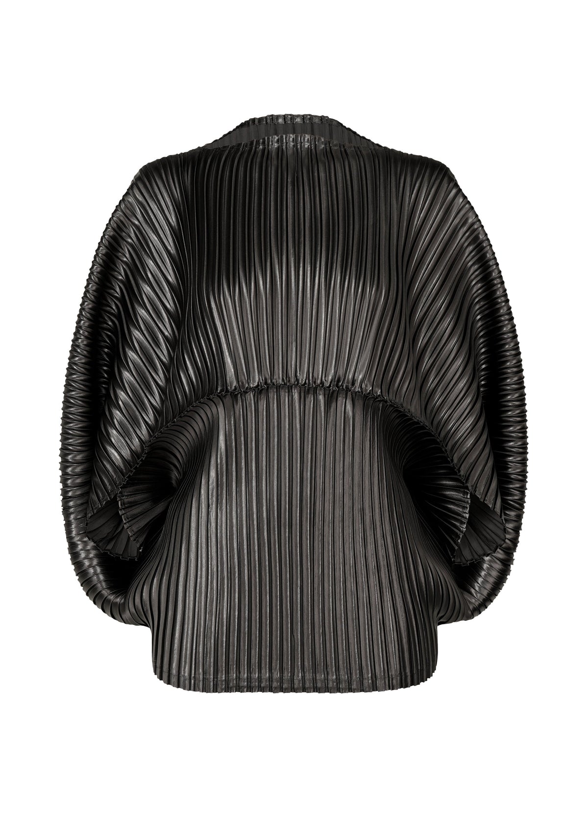 A product shot of the ISSEY MIYAKE GLOSSED METAL PLEATS shirt in black (15).