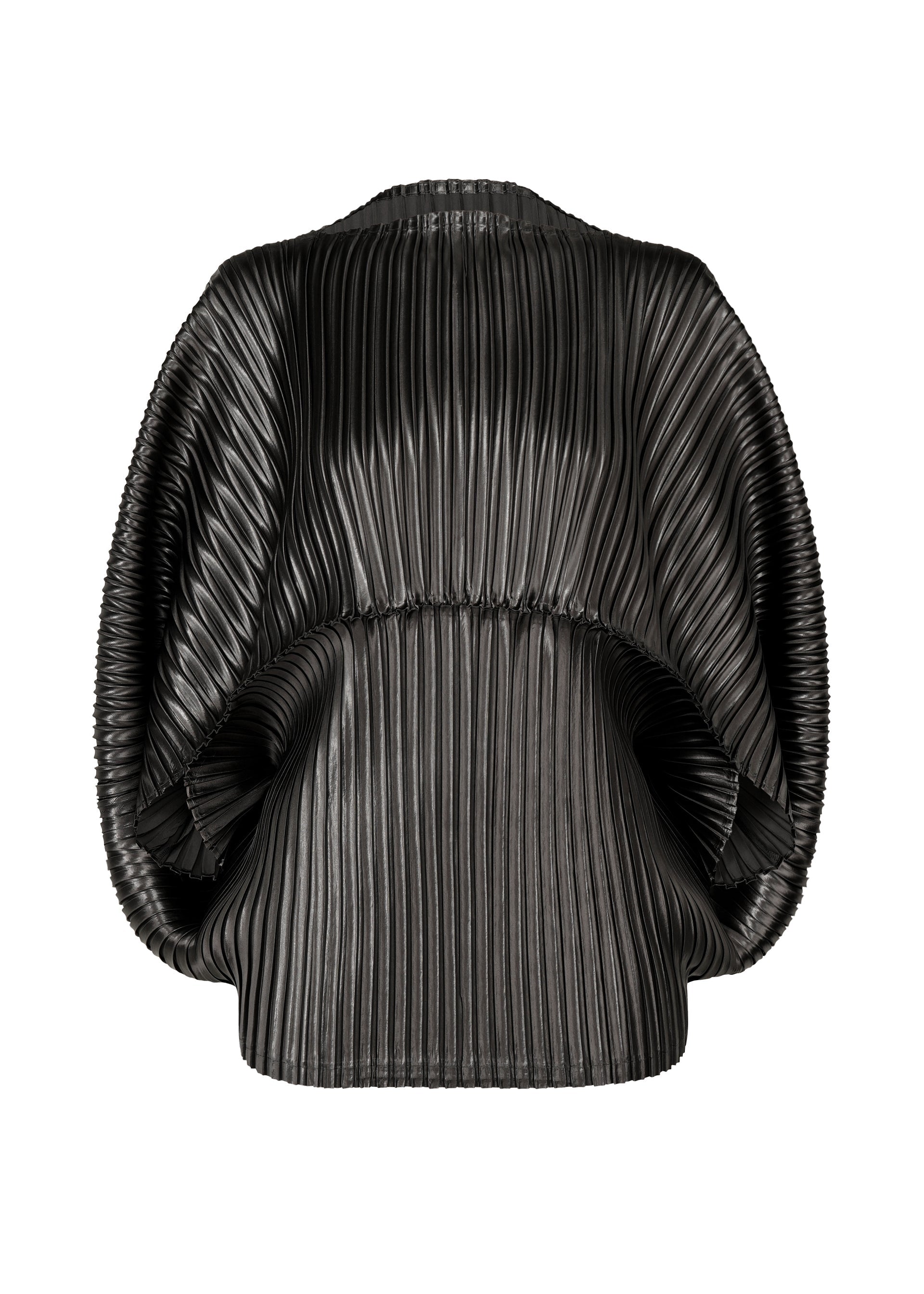A product shot of the ISSEY MIYAKE GLOSSED METAL PLEATS shirt in black (15).