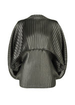 A product shot of the ISSEY MIYAKE GLOSSED METAL PLEATS shirt in khaki (65).